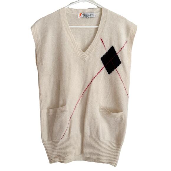 Vintage Chaus 90s Retro Sweater Vest Argyle Lambswool Light Academia Preppy - Picture 1 of 8